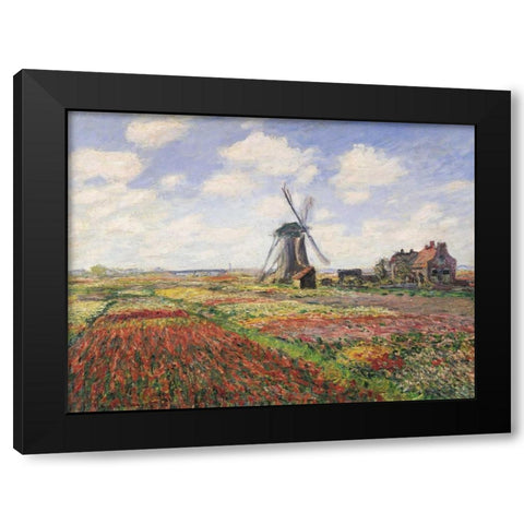 Tulip Fields with Windmill Black Modern Wood Framed Art Print by Monet, Claude