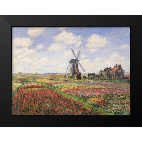 Tulip Fields with Windmill Black Modern Wood Framed Art Print by Monet, Claude