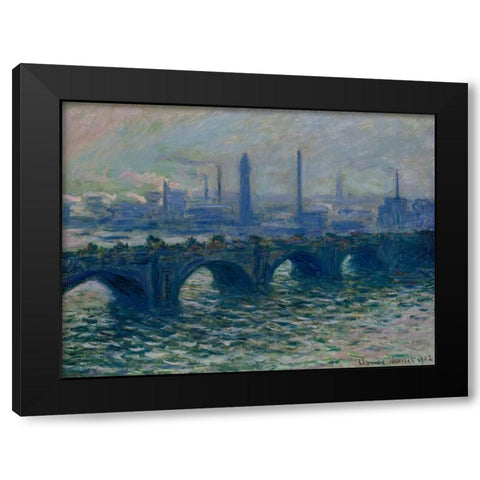 Waterloo Bridge London Black Modern Wood Framed Art Print with Double Matting by Monet, Claude