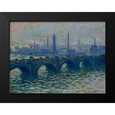 Waterloo Bridge London Black Modern Wood Framed Art Print by Monet, Claude