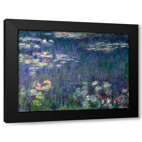 Waterlilies- Green Reflections Black Modern Wood Framed Art Print with Double Matting by Monet, Claude