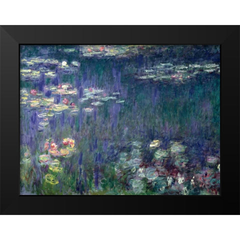 Waterlilies- Green Reflections Black Modern Wood Framed Art Print by Monet, Claude