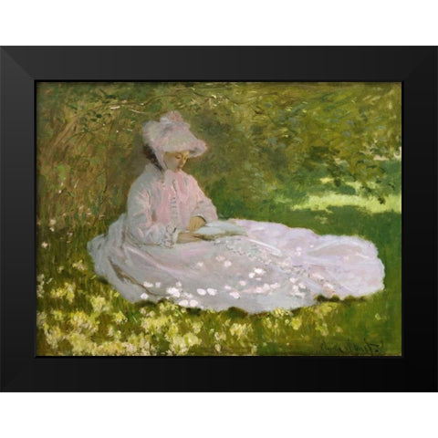 Springtime Black Modern Wood Framed Art Print by Monet, Claude