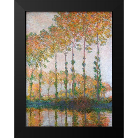 Poplars on the Banks of the l Epte Autumn Black Modern Wood Framed Art Print by Monet, Claude