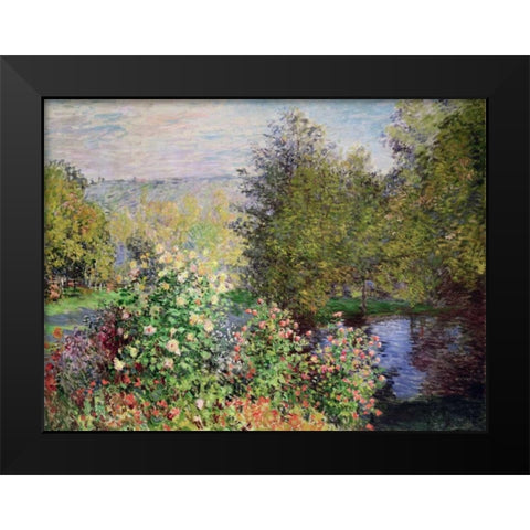 A corner of the Garden at Montgeron Black Modern Wood Framed Art Print by Monet, Claude