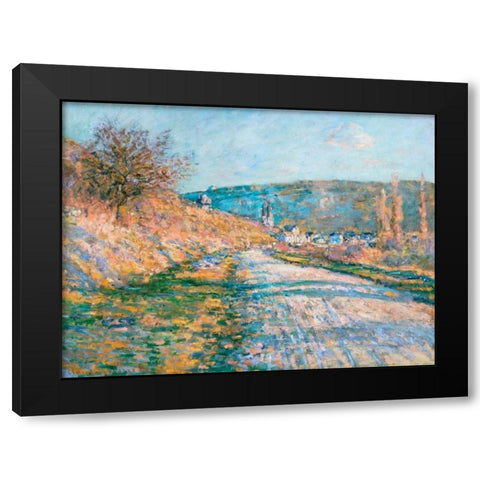 The Road to Vetheuil Black Modern Wood Framed Art Print with Double Matting by Monet, Claude