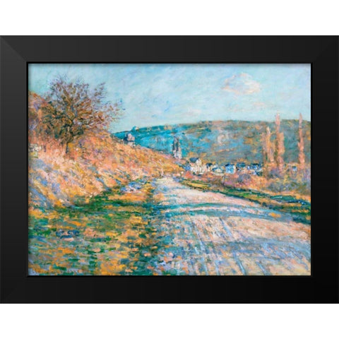 The Road to Vetheuil Black Modern Wood Framed Art Print by Monet, Claude