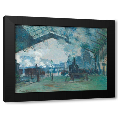 Arrival of the Normandy Train - Gare Saint-Lazare Black Modern Wood Framed Art Print with Double Matting by Monet, Claude