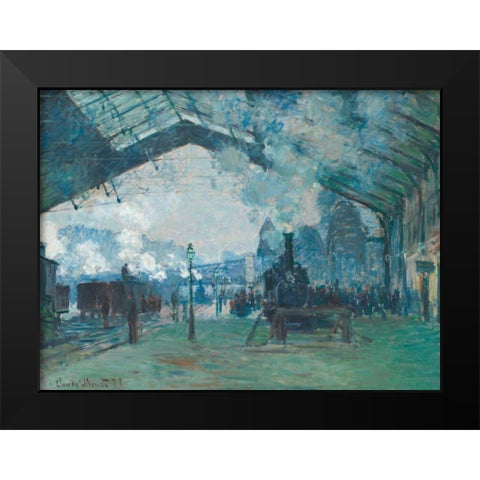Arrival of the Normandy Train - Gare Saint-Lazare Black Modern Wood Framed Art Print by Monet, Claude