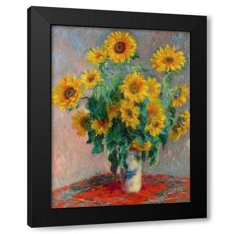 Sunflowers Black Modern Wood Framed Art Print with Double Matting by Monet, Claude