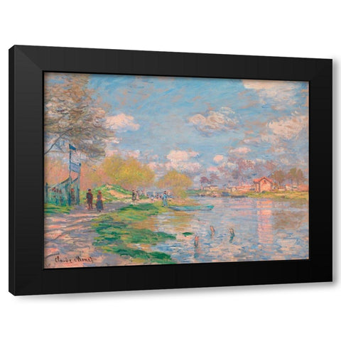 Spring by the Seine Black Modern Wood Framed Art Print by Monet, Claude