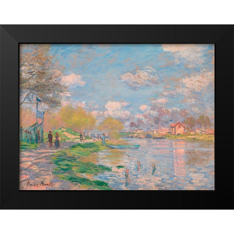 Spring by the Seine Black Modern Wood Framed Art Print by Monet, Claude