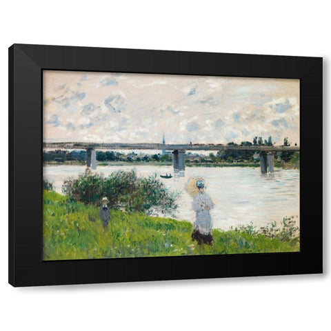 The Promenade with the Railroad Bridge- Argenteuil Black Modern Wood Framed Art Print with Double Matting by Monet, Claude