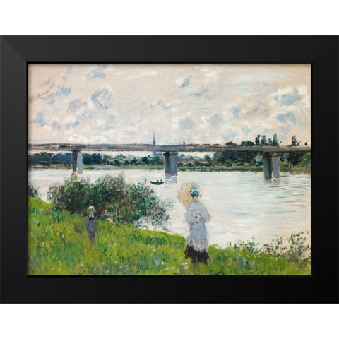 The Promenade with the Railroad Bridge- Argenteuil Black Modern Wood Framed Art Print by Monet, Claude