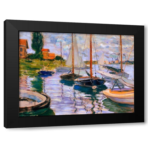 Voiliers sur la Seine Black Modern Wood Framed Art Print with Double Matting by Monet, Claude