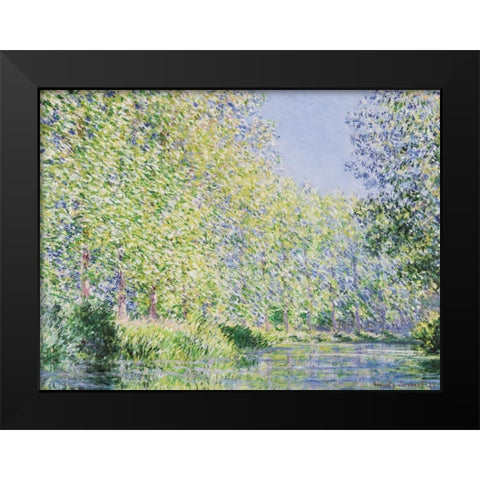Bend in the Epte River near Giverny Black Modern Wood Framed Art Print by Monet, Claude