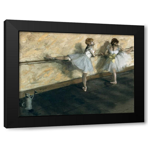 Dancers Practicing at the Barre Black Modern Wood Framed Art Print with Double Matting by Degas, Edgar