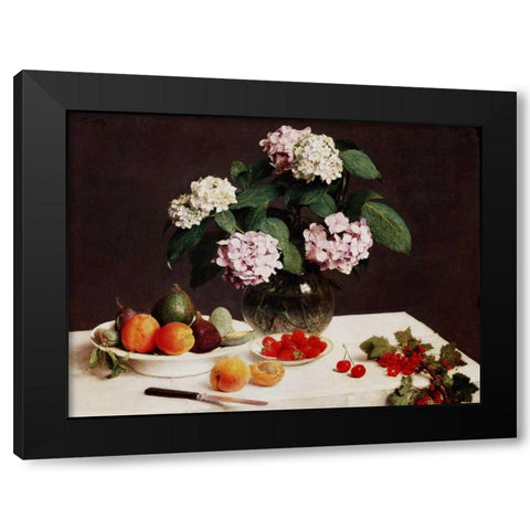 Still Life (detail) Black Modern Wood Framed Art Print by Fantin-Latour, Henri
