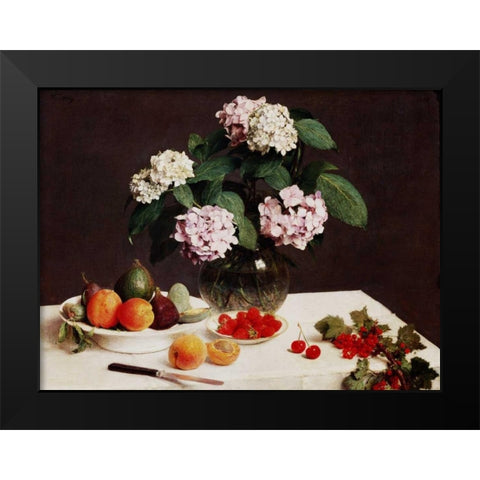 Still Life (detail) Black Modern Wood Framed Art Print by Fantin-Latour, Henri