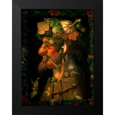 Autumn Black Modern Wood Framed Art Print by Arcimboldo, Giuseppe