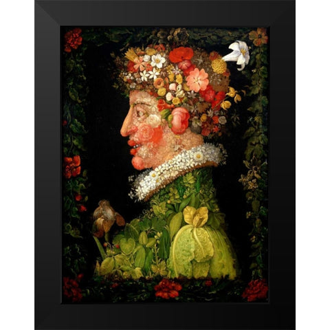 Spring Black Modern Wood Framed Art Print by Arcimboldo, Giuseppe