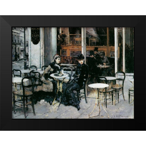 Conversazione al caffe Parigi Black Modern Wood Framed Art Print by Boldini, Giovanni