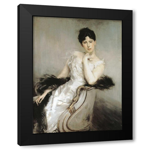 Signora in bianco Black Modern Wood Framed Art Print with Double Matting by Boldini, Giovanni
