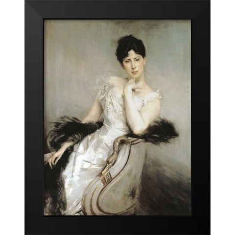 Signora in bianco Black Modern Wood Framed Art Print by Boldini, Giovanni