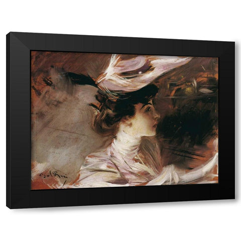 Il cappellino nuovo-Lina Cavalieri Black Modern Wood Framed Art Print with Double Matting by Boldini, Giovanni