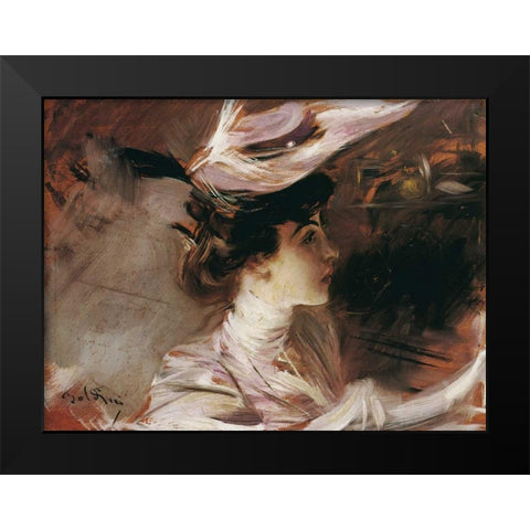 Il cappellino nuovo-Lina Cavalieri Black Modern Wood Framed Art Print by Boldini, Giovanni
