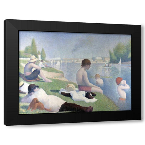 Bathers at Asnieres Black Modern Wood Framed Art Print by Seurat, Georges