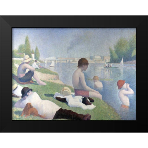 Bathers at Asnieres Black Modern Wood Framed Art Print by Seurat, Georges
