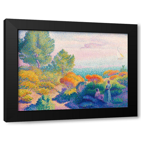 Two Women by the Shore, Mediterranean Black Modern Wood Framed Art Print by Cross, Henri Edmond