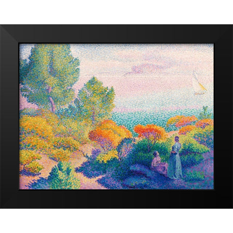 Two Women by the Shore, Mediterranean Black Modern Wood Framed Art Print by Cross, Henri Edmond