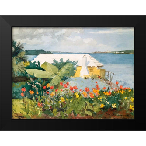 Flower Garden and Bungalow, Bermuda Black Modern Wood Framed Art Print by Homer, Winslow
