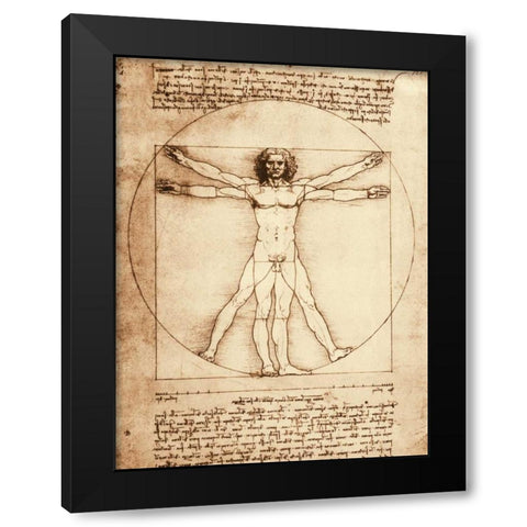 Vitruvian Man Black Modern Wood Framed Art Print with Double Matting by da Vinci, Leonardo