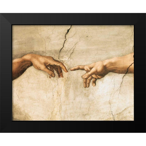 La creazione di Adamo (detail) Black Modern Wood Framed Art Print by Buonarroti, Michelangelo