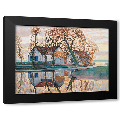 Farm near Duivendrecht Black Modern Wood Framed Art Print with Double Matting by Mondrian, Piet