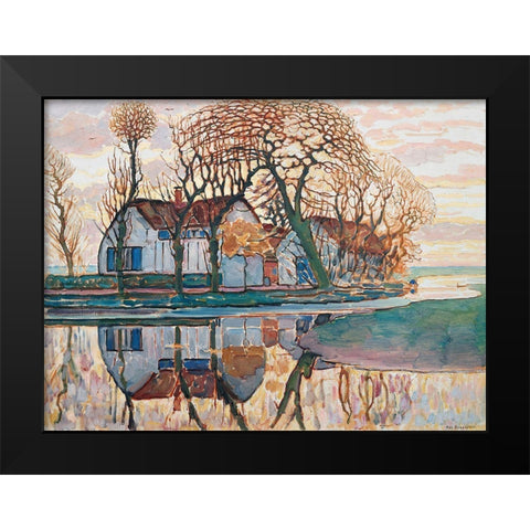 Farm near Duivendrecht Black Modern Wood Framed Art Print by Mondrian, Piet