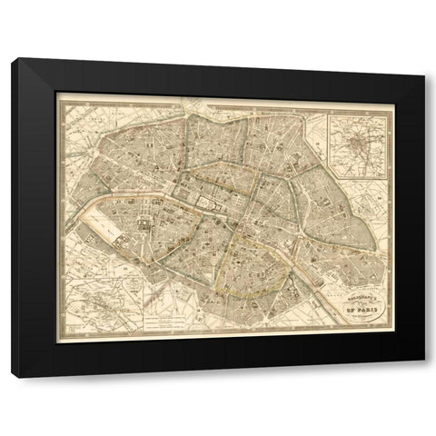 Plan of Paris and Environs, 1865 Black Modern Wood Framed Art Print with Double Matting by Galignani, Antonio