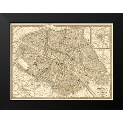 Plan of Paris and Environs, 1865 Black Modern Wood Framed Art Print by Galignani, Antonio