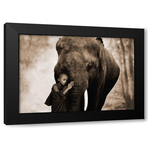 Healing Embrace Black Modern Wood Framed Art Print by Moreau, Marc