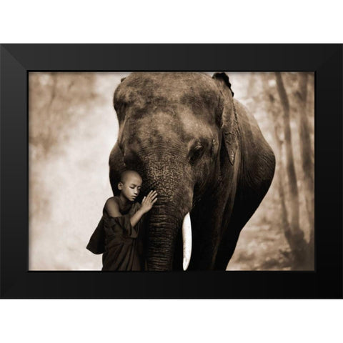 Healing Embrace Black Modern Wood Framed Art Print by Moreau, Marc