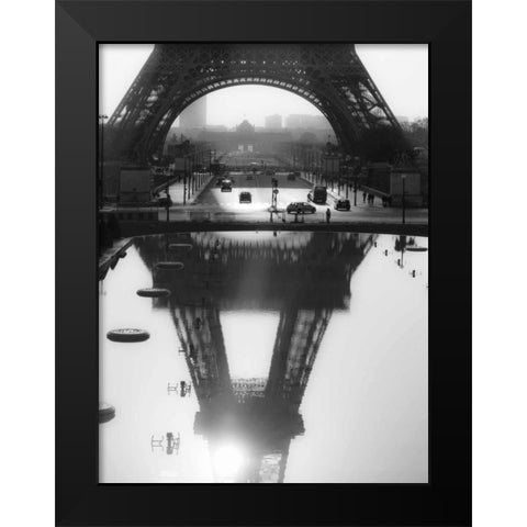 The Eiffel tower reflected, Paris Black Modern Wood Framed Art Print by Setboun, Michel
