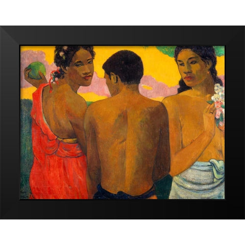 Three Tahitians Black Modern Wood Framed Art Print by Gauguin, Paul