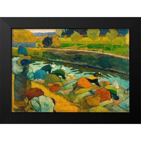 Washerwomen Black Modern Wood Framed Art Print by Gauguin, Paul