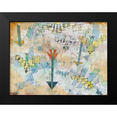 Birds Swooping Down and Arrows Black Modern Wood Framed Art Print by Klee, Paul
