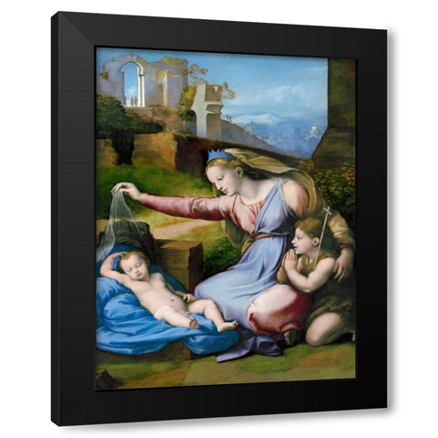 The Madonna of the Blue Diadem  Black Modern Wood Framed Art Print by Raffaello