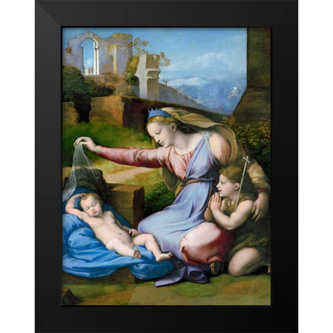 The Madonna of the Blue Diadem  Black Modern Wood Framed Art Print by Raffaello