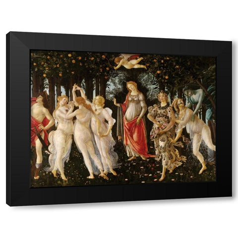 Primavera Black Modern Wood Framed Art Print with Double Matting by Botticelli, Sandro